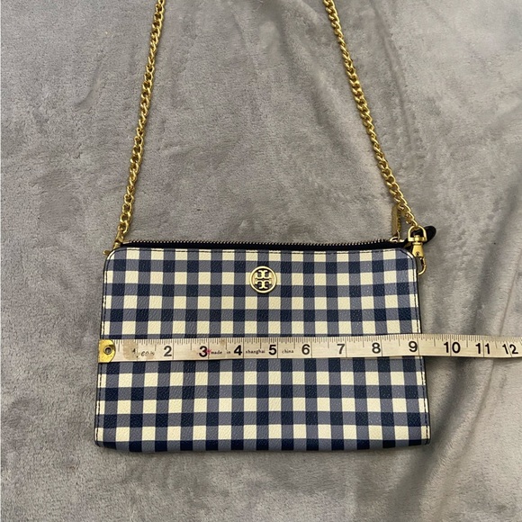 Tory Burch Robinson Navy Gingham Chain Strap Crossbody Clutch Bag 4936 - Picture 10 of 12